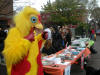 Happy Chicken checking out our vegan literature!